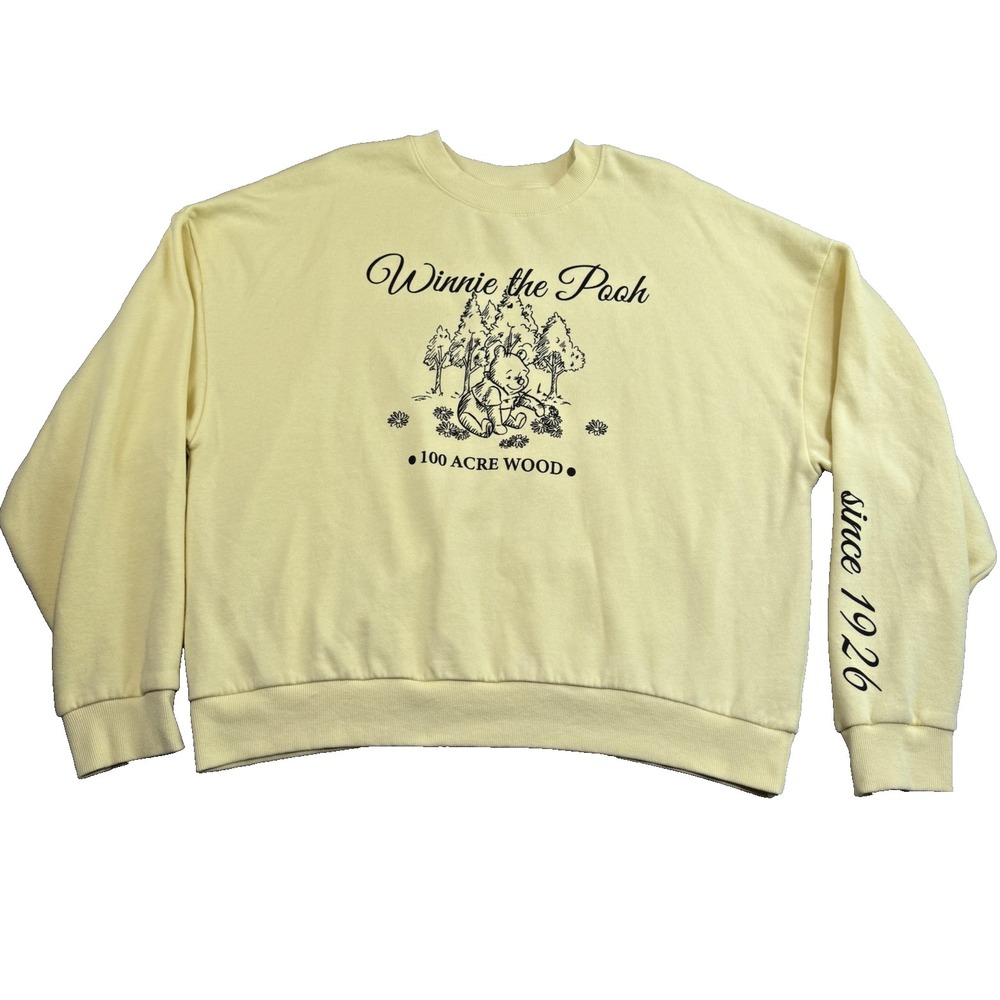 Disney Winnie The Pooh Sweatshirt Womens L Yellow 100 Acre Wood Crew Fleece